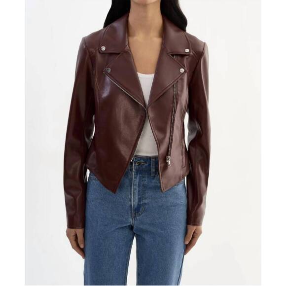 NEW LAMARQUE faux leather jacket in wax brown